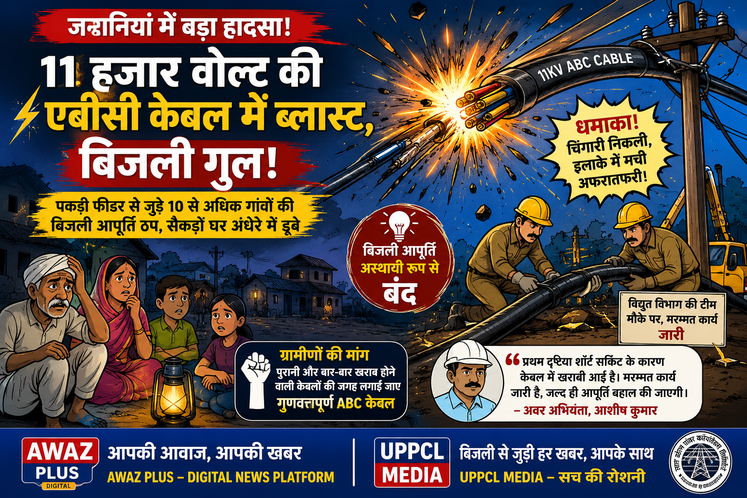 जमानियां में 11 हजार वोल्ट की एबीसी:केबल में ब्लास्ट, 10 से अधिक गांवों की बिजली गुल