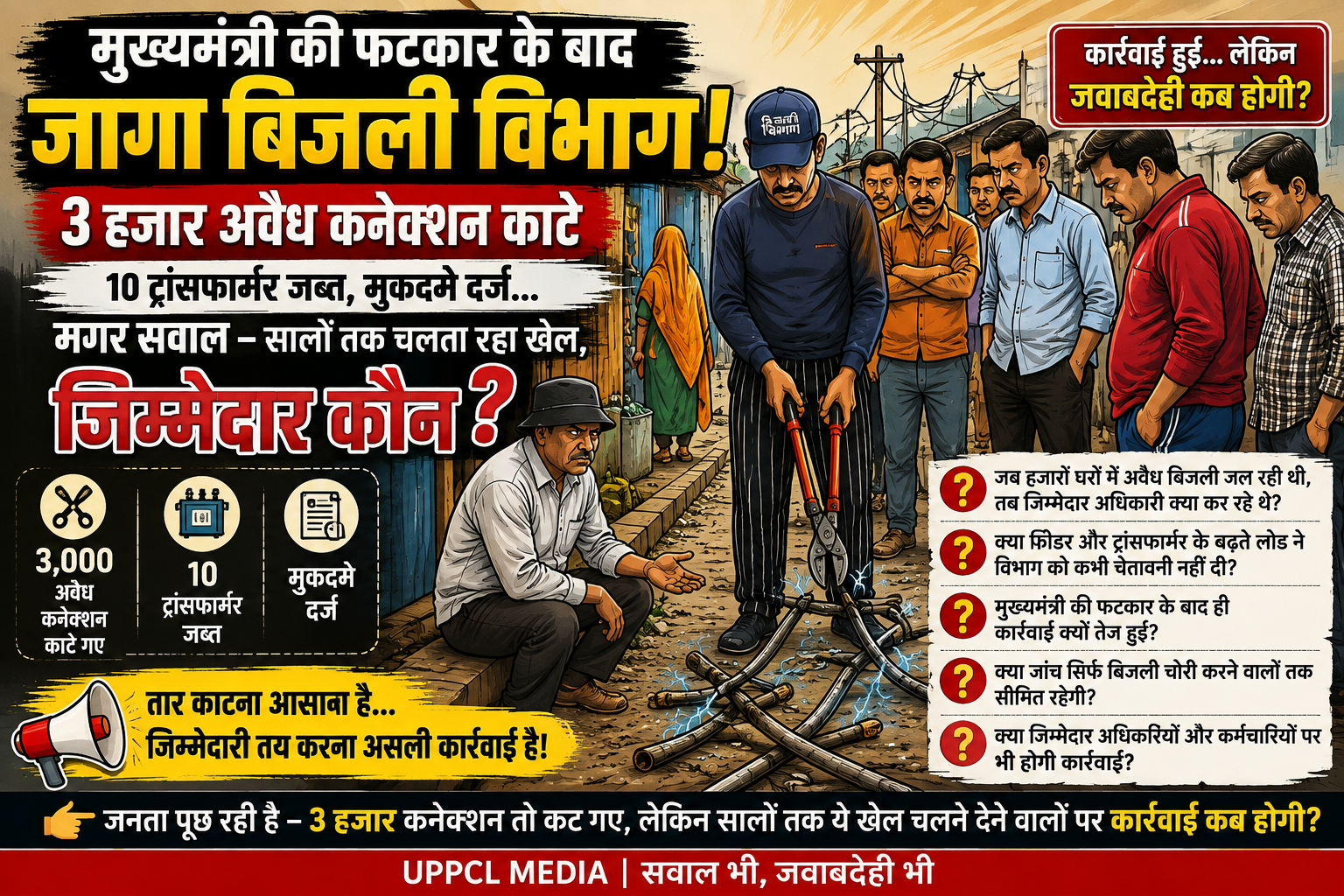 ⚡ मुख्यमंत्री की फटकार के बाद जागा बिजली विभाग!:3 हजार अवैध कनेक्शन काटे, 10 ट्रांसफार्मर जब्त… मगर सालों तक चलता रहा खेल, आखिर जिम्मेदार कौन?
