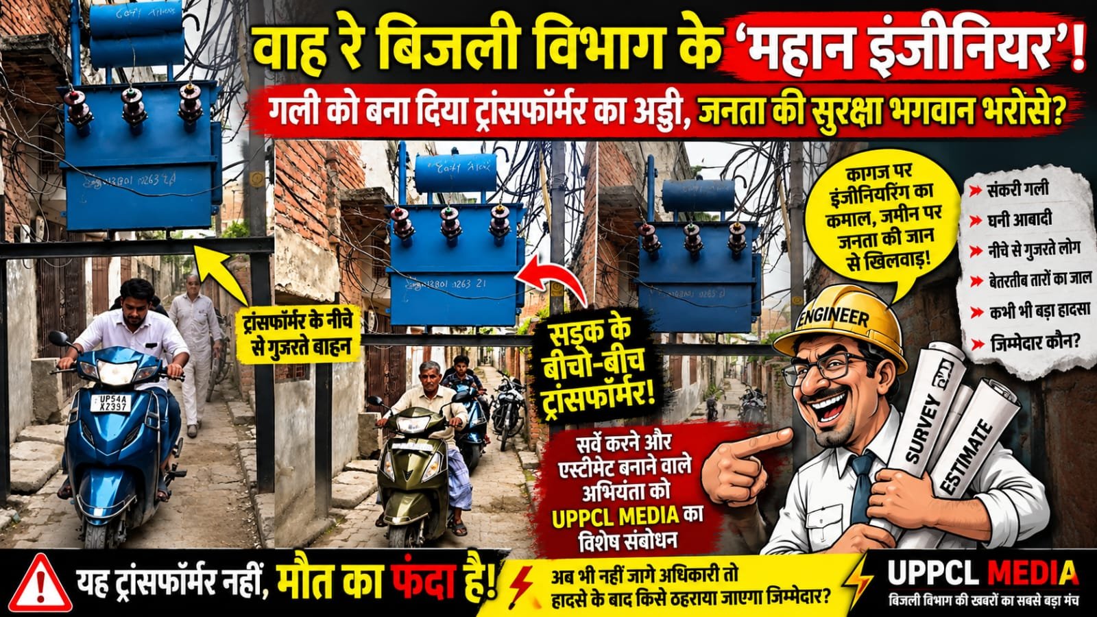 वाह रे बिजली विभाग के 'महान इंजीनियर'!:गली को बना दिया ट्रांसफॉर्मर का अड्डा, जनता की सुरक्षा भगवान भरोसे?