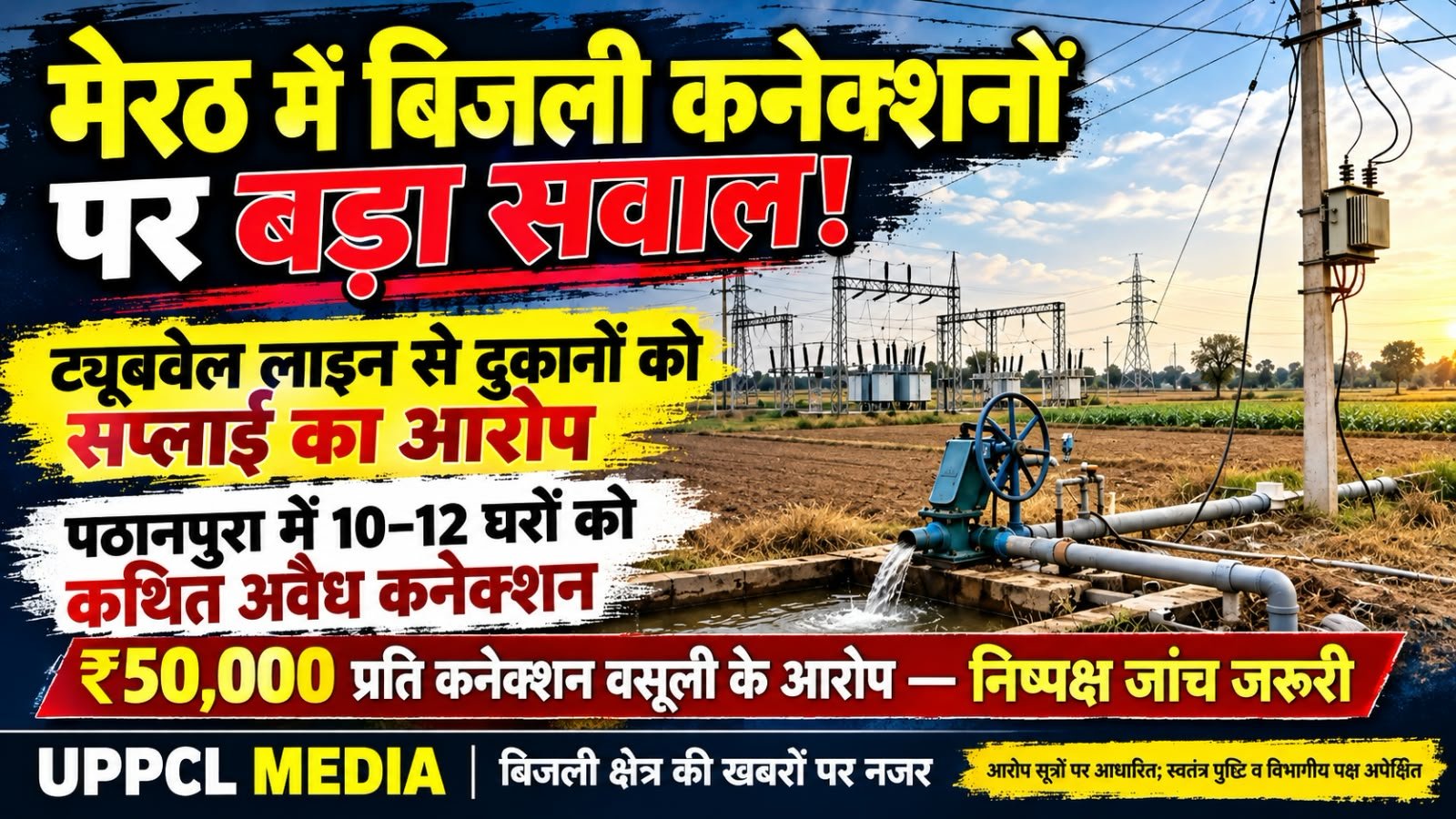 मेरठ में बिजली कनेक्शनों के नाम पर कथित खेल!:ट्यूबवेल लाइन से दुकानों को सप्लाई, मोबाइल टावर से घरों तक अवैध कनेक्शन का आरोप.