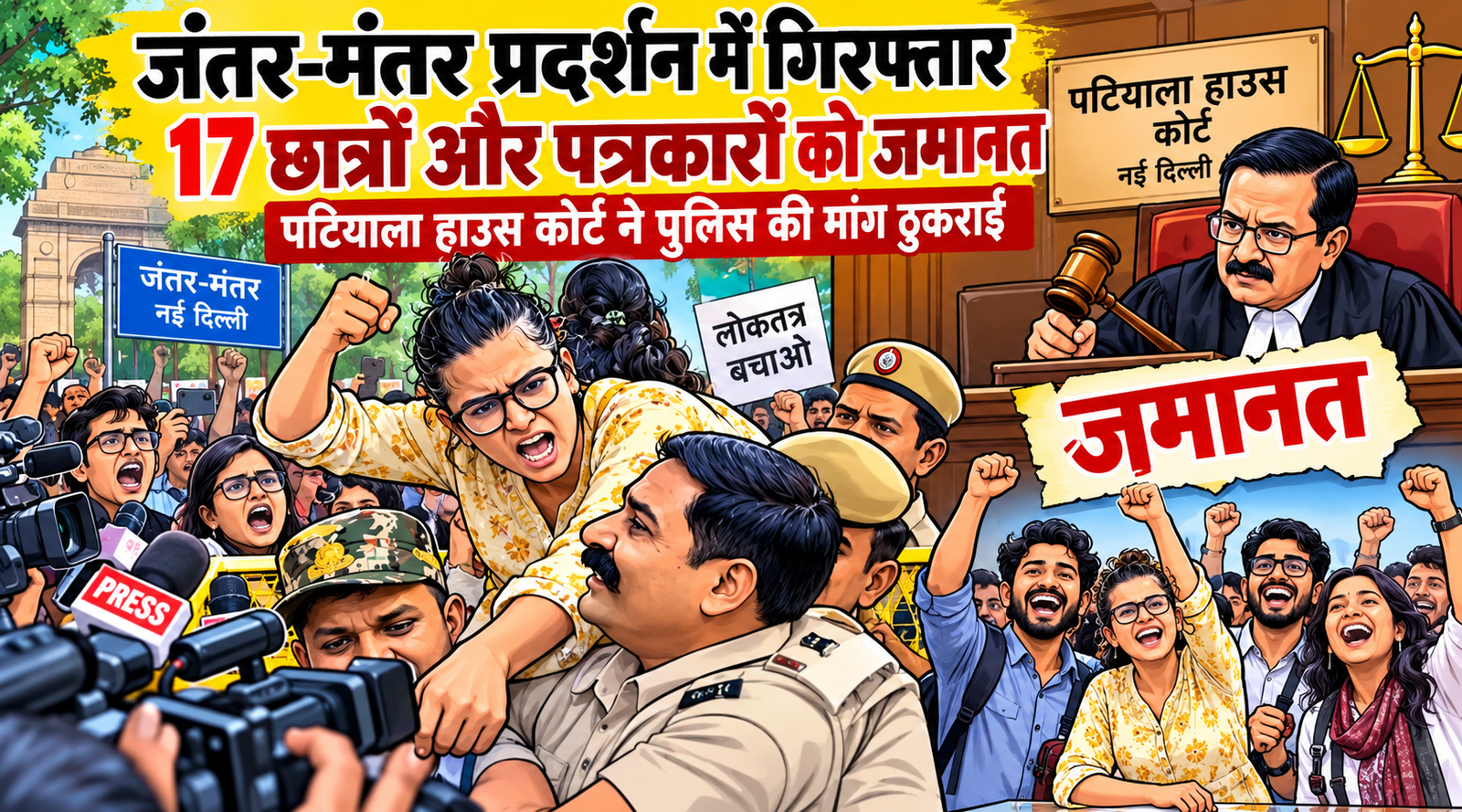 जंतर-मंतर प्रदर्शन में गिरफ्तार 17 छात्रों और पत्रकारों को जमानत, पटियाला हाउस कोर्ट ने पुलिस की मांग ठुकराई