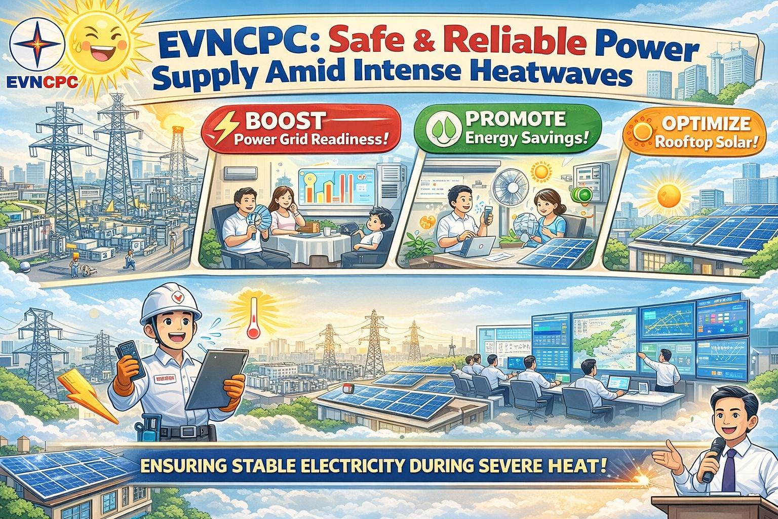 🔌 EVNCPC: भीषण गर्मी में भी सुरक्षित और निरंतर बिजली आपूर्ति का मिशन
