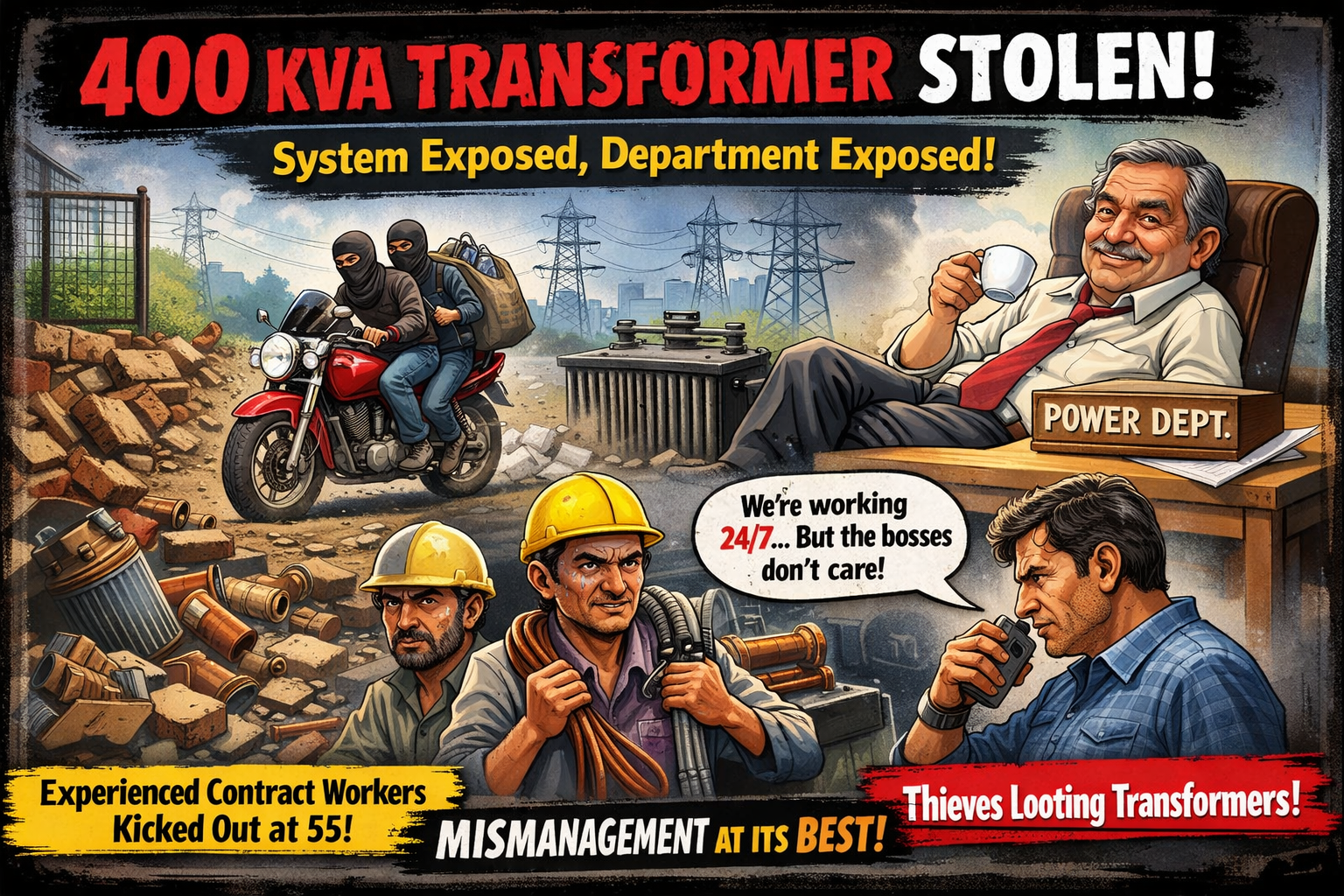 🔴 गोमती नगर में 400 KVA ट्रांसफार्मर चोरी — व्यवस्था पर सवाल, फील्ड इंजीनियरों की मेहनत पर विभागीय नीति भारी