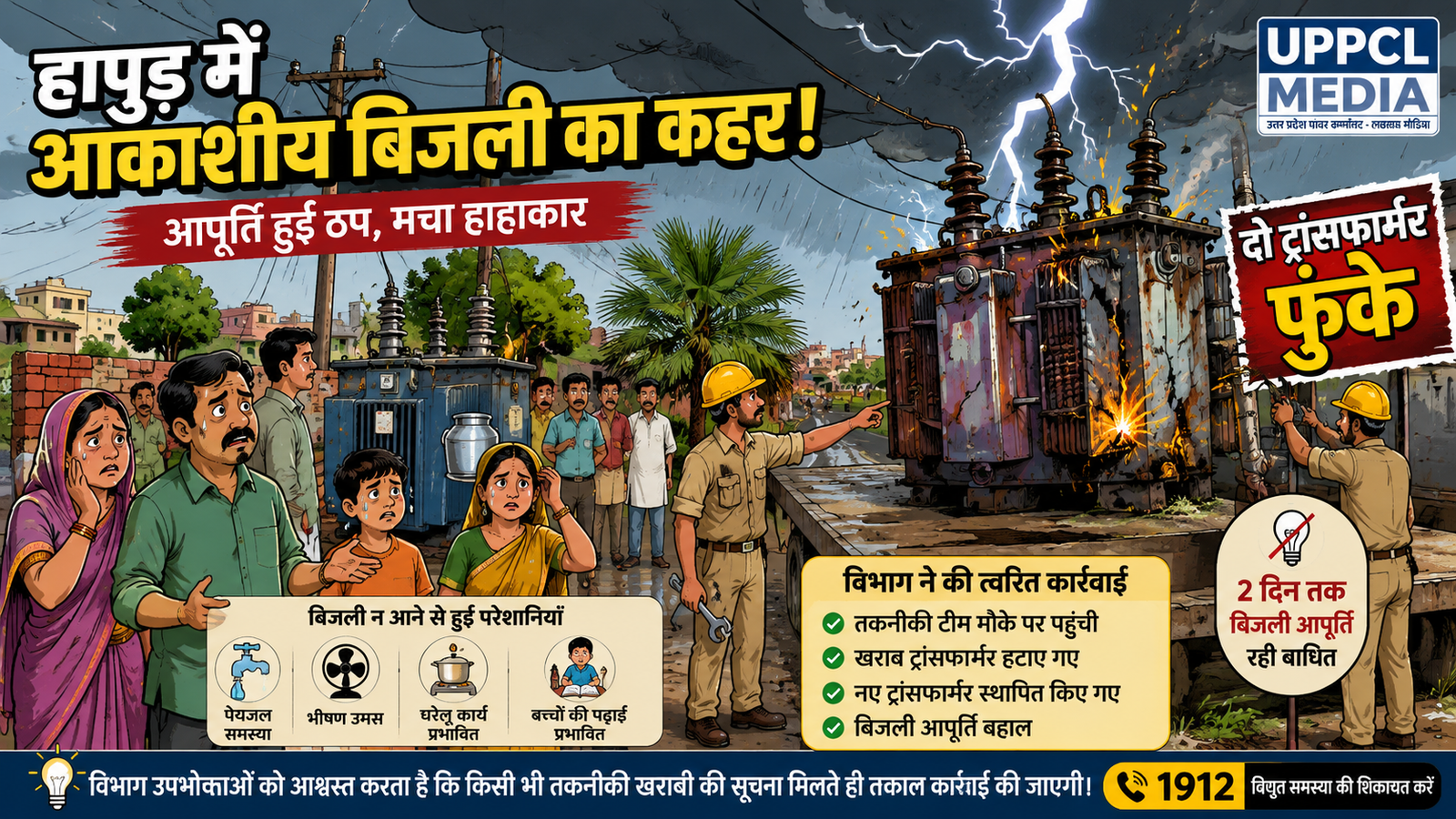 हापुड़ में आकाशीय बिजली का कहर, दो ट्रांसफार्मर फुंके; दो दिन तक ठप रही बिजली आपूर्ति