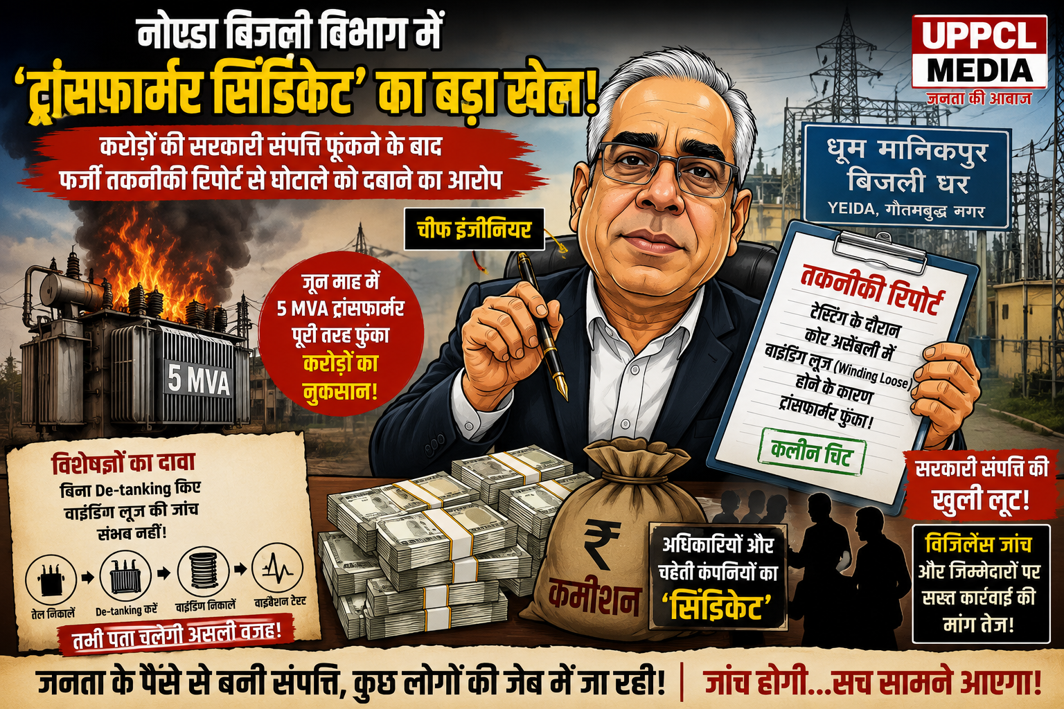 नोएडा बिजली विभाग में ‘ट्रांसफार्मर सिंडिकेट’ का बड़ा खेल? करोड़ों की सरकारी संपत्ति फूंकने के बाद फर्जी तकनीकी रिपोर्ट से मामले को दबाने के आरोप