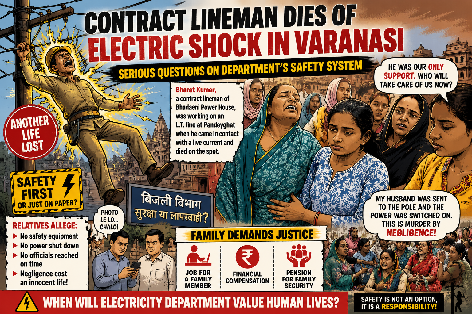 ⚡ करंट से संविदा लाइनमैन की मौत: सुरक्षा व्यवस्था पर उठे सवाल, परिजनों ने विभाग पर लापरवाही का लगाया आरोप