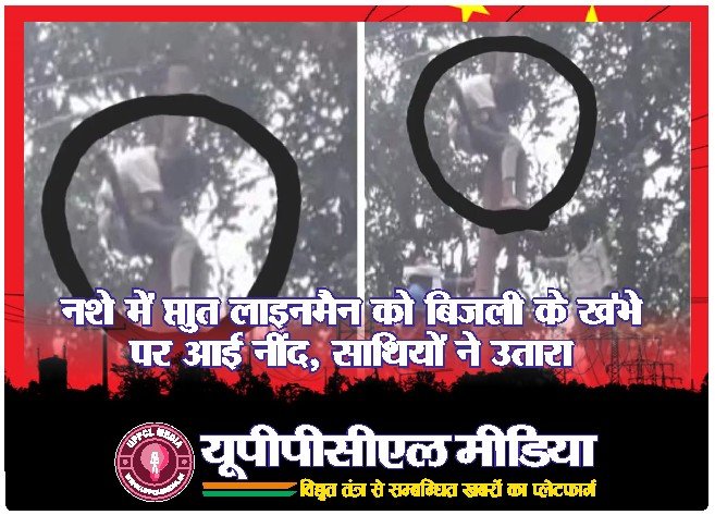 नशे में धुत लाइनमैन को बिजली के खंभे पर आई नींद, साथियों ने उतारा