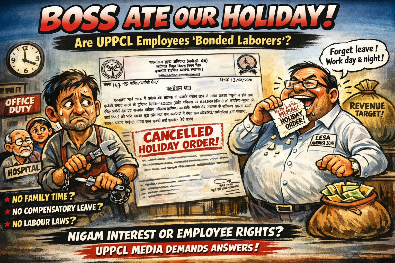 “छुट्टी खा गए साहब! – क्या UPPCL में कर्मचारी ‘बंधुआ मजदूर’ हैं?” अमौसी जोन के आदेश ने उठाए बड़े सवाल, कर्मचारी हित बनाम ‘निगम हित’ की जंग