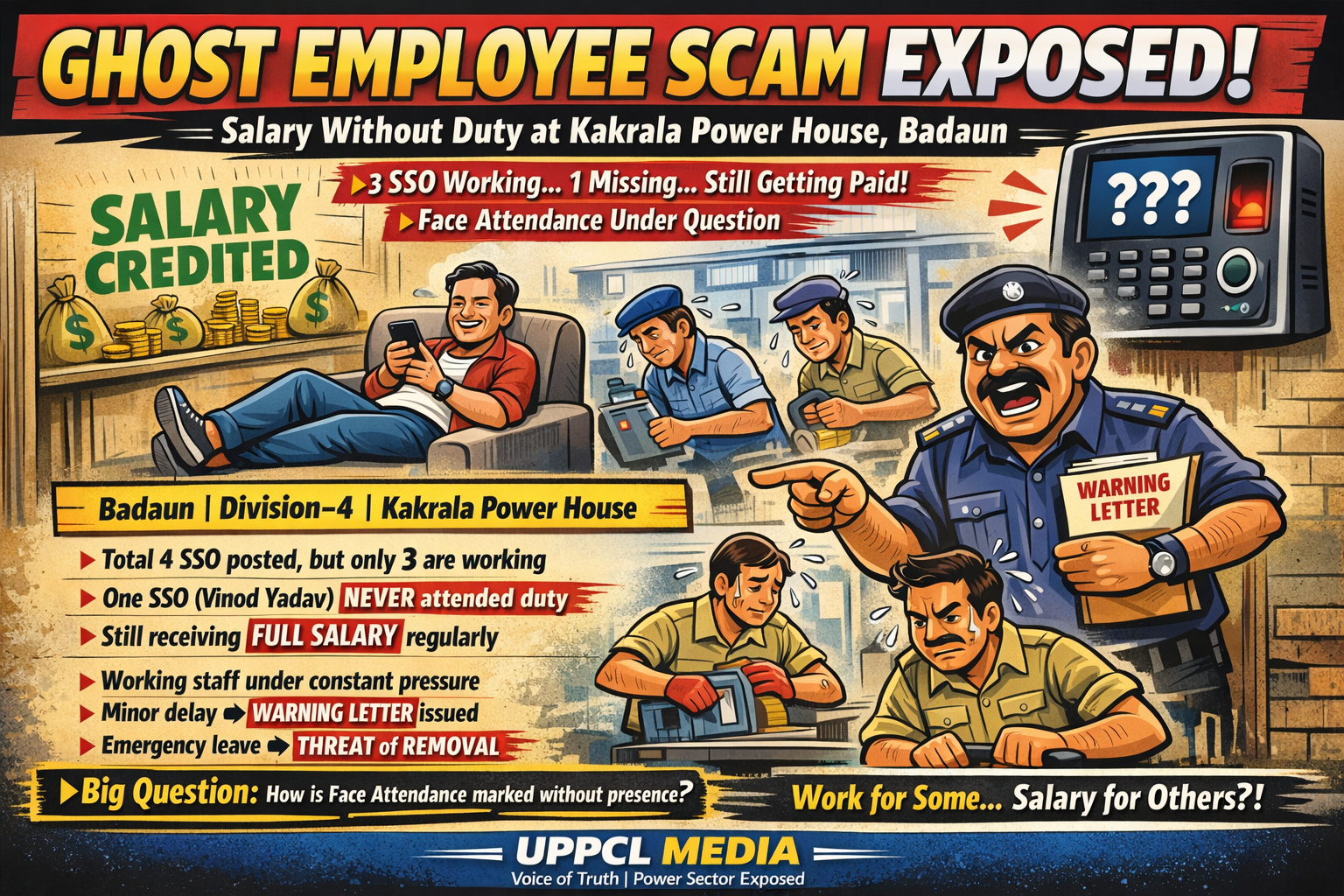 ⚡बदायूं के ककराला पावर हाउस में फर्जी ड्यूटी का खेल! घर बैठे सैलरी, ड्यूटी कर रहे कर्मचारी परेशान