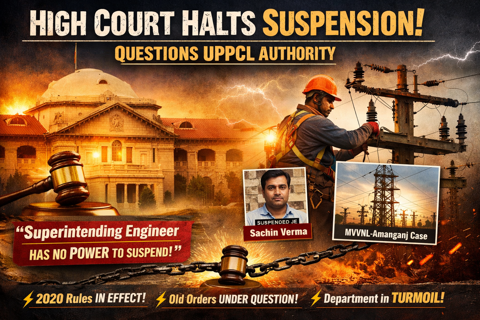 ⚡ हाईकोर्ट की चोट, UPPCL में हड़कंप! “अधिकार नहीं फिर भी सस्पेंड?” — अधीक्षण अभियंताओं पर कोर्ट की सख्त नजर