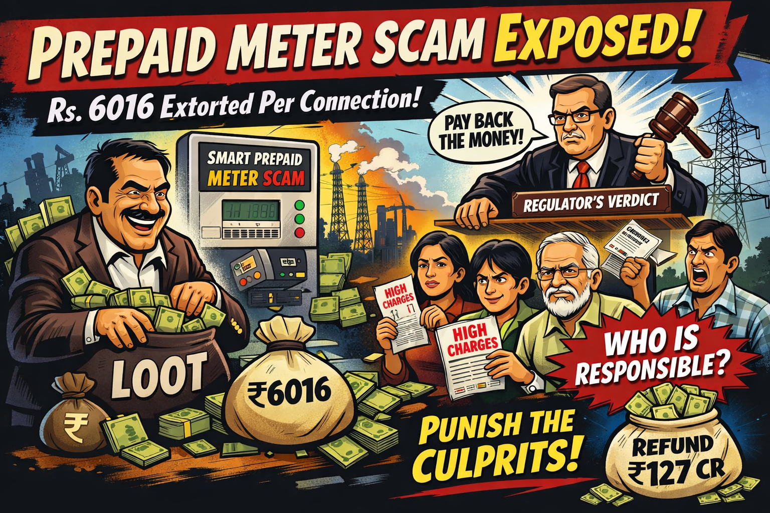 ₹6016 प्रति कनेक्शन की अवैध वसूली पकड़ी गई – आयोग का आदेश, उपभोक्ताओं को लौटाने होंगे लगभग ₹127 करोड़