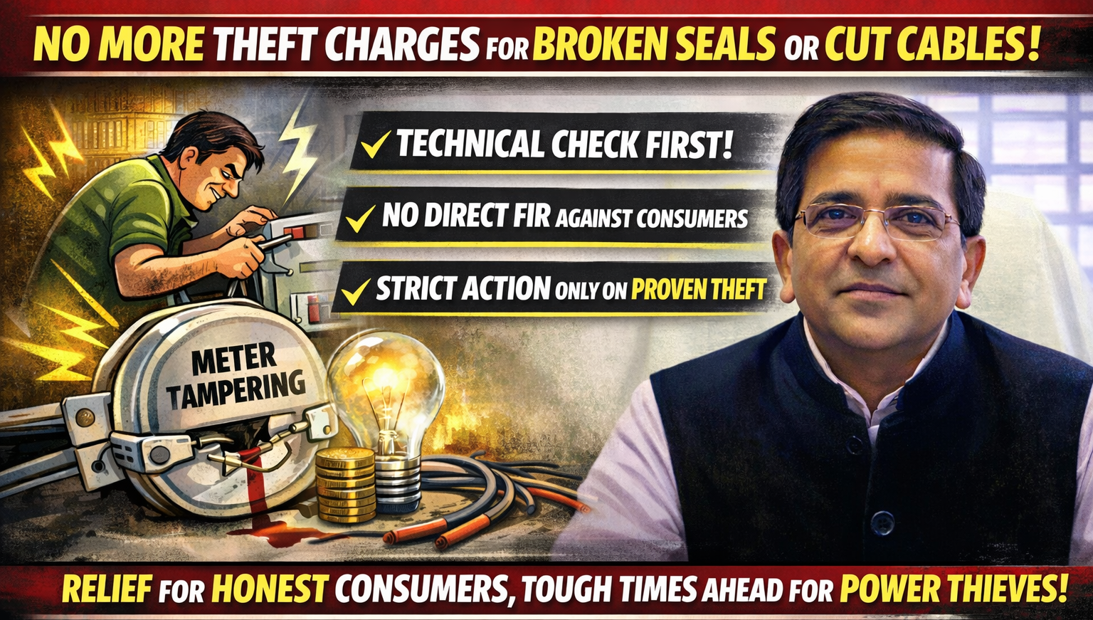 टूटी मीटर सील या कटी केबल पर उपभोक्ताओं को राहत, अब सीधे बिजली चोरी का मुकदमा नहीं