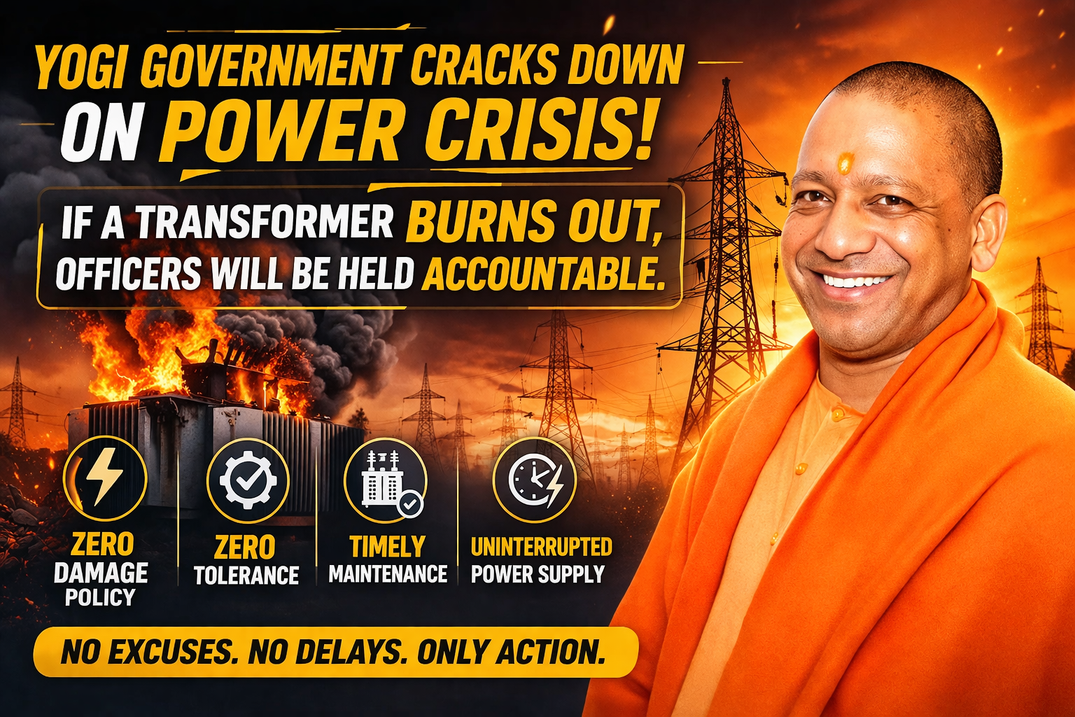 बिजली संकट पर योगी सरकार का हंटर! ट्रांसफार्मर फुंका तो सीधे कार्रवाई, अफसरों को अंतिम चेतावनी